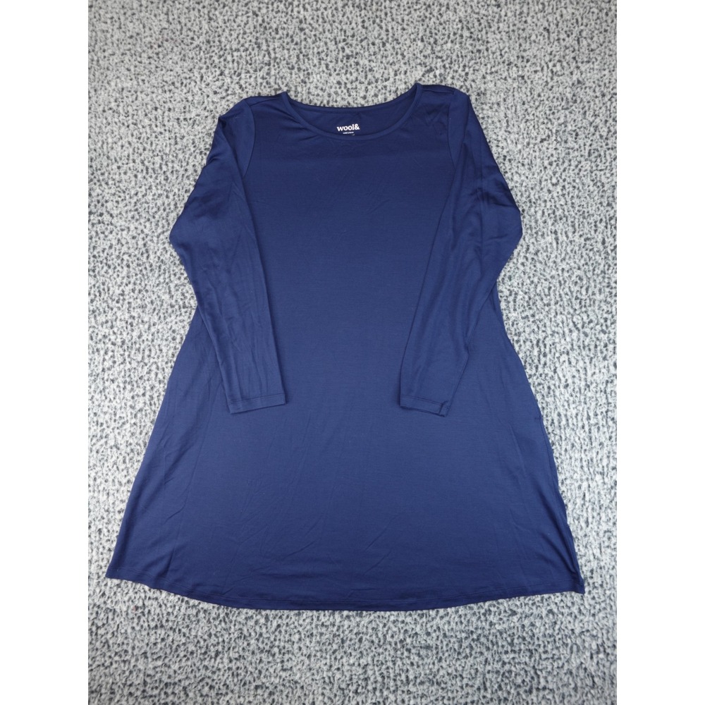Wool& Merino Wool Blend Long Sleeve Swing Dress Women XL Navy Blue Minimalist